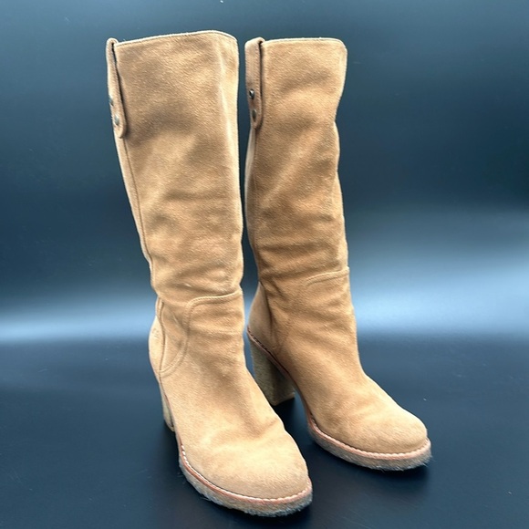 UGG Shoes - UGG Josie Tan Brown Suede Leather Knee High Boots Style 3214 Size 9